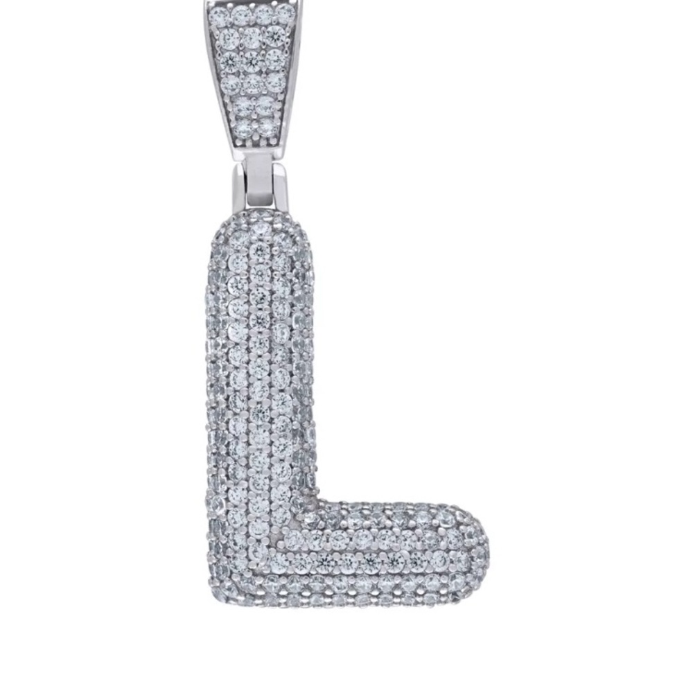 925 Sterling Silver Bubble Letter L w/Chain